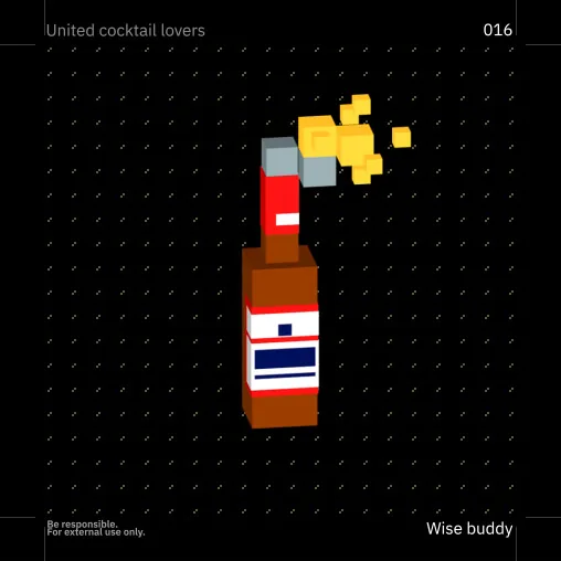 A red cocktail-inspired collectible recovered from the original United Cocktail Lovers archive.