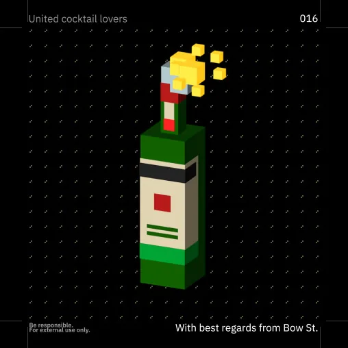 A black bottle collectible with bright yellow flame detail.